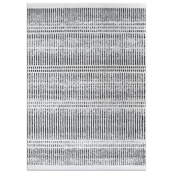 8 ft. x 10 ft. Cream Contemporary Minimalistic Stripe Lines Area Rug