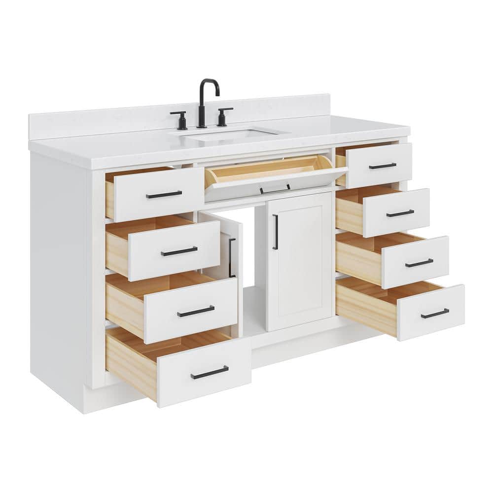 Hepburn 60" White Hardwood Single Basin Vanity Set
