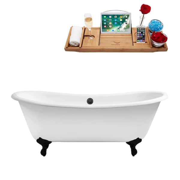 Streamline 71 in. x 32 in. Cast Iron Clawfoot Soaking Bathtub in Glossy White with Matte Black Clawfeet and Matte Black Drain