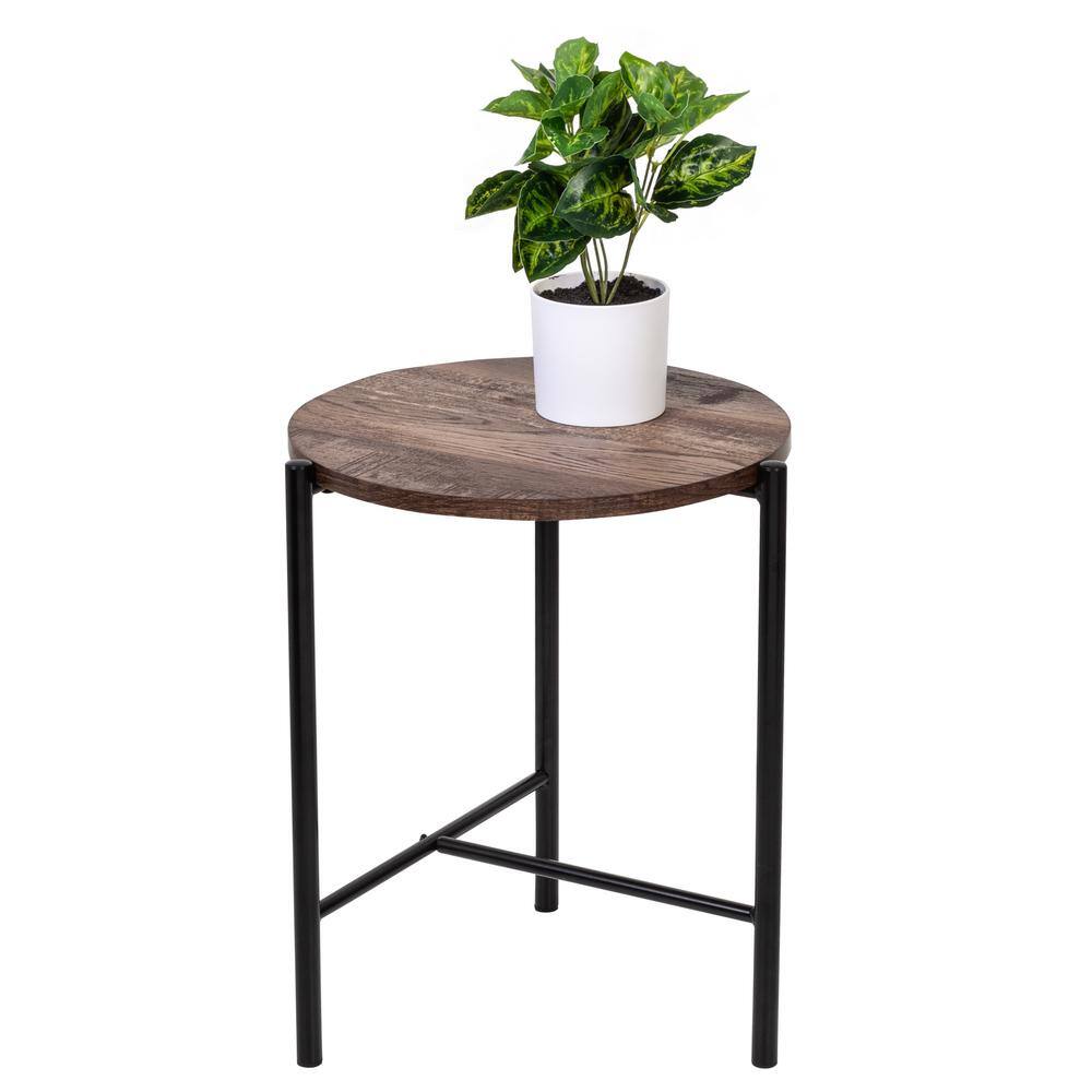 15.74 in. W Black/Natural 18 in. H Round MDF Top with T-Pattern Steel Base 