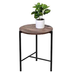 15.74 in. W Black/Natural 18 in. H Round MDF Top with T-Pattern Steel Base Side Table