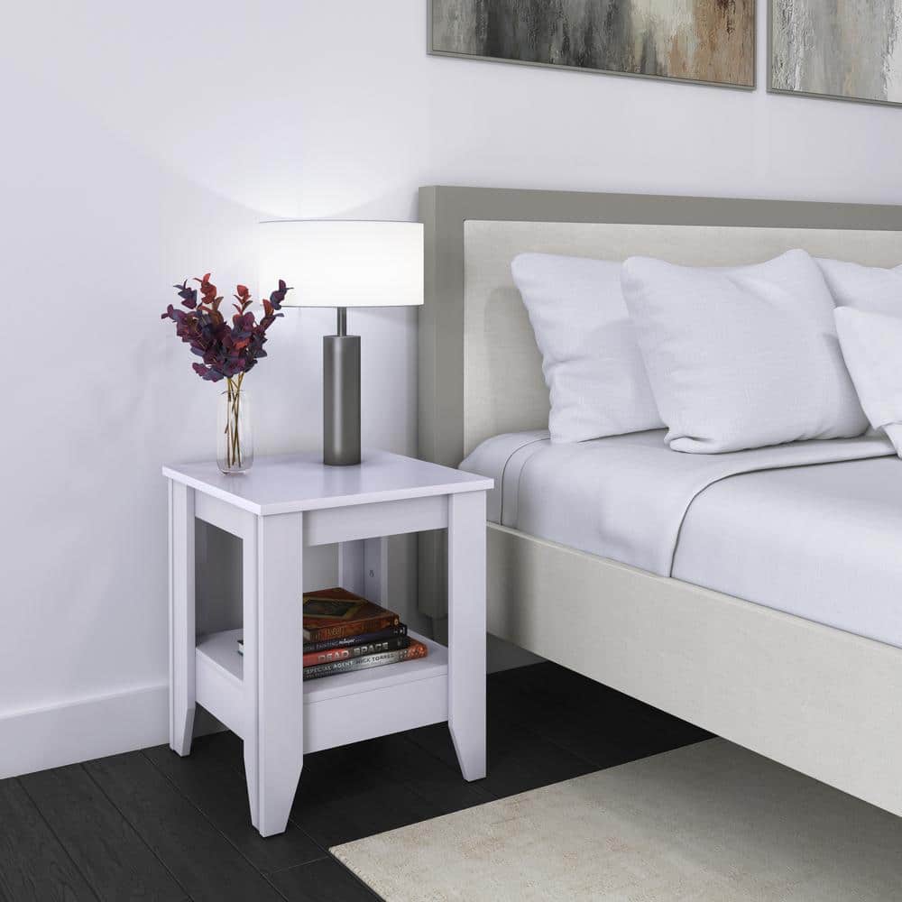 Prato Modern 1-Shelf Nightstand, White - Small Bedside Table with Storage a