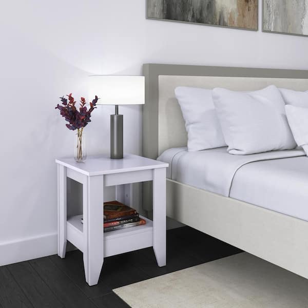 Boyd Sleep Prato Modern 1-Shelf Nightstand, White - Small Bedside Table with Storage and Space-Saving Design