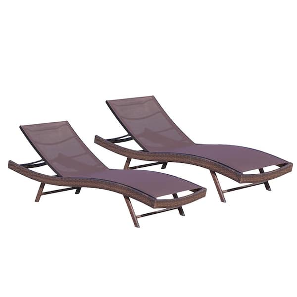 Jordan Multi Brown 2-Piece Faux Rattan Outdoor Patio Chaise Lounge