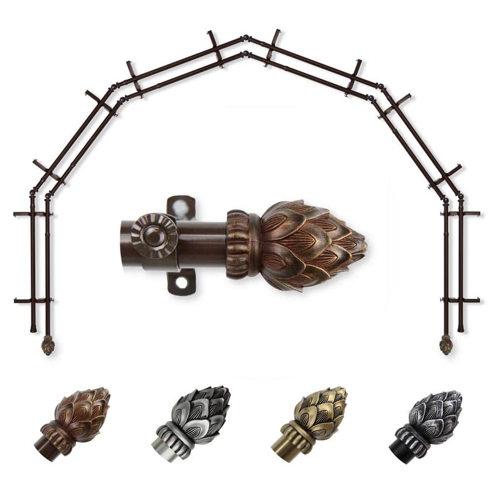 "13/16"" Dia Adjustable 6-Sided Double Bay Window Curtain Rod 28 to 48"" (each side) with Jace Finials in Cocoa" price history on PriceWatchPro