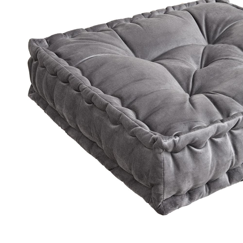 Gray Square Tufted Faux Velvet Floor Pillow