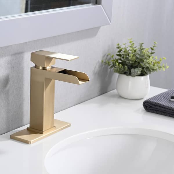 Ladera Single Handle Single Hole Bathroom Faucet with Deckplate Included and Pop up Drain in Brushed Gold