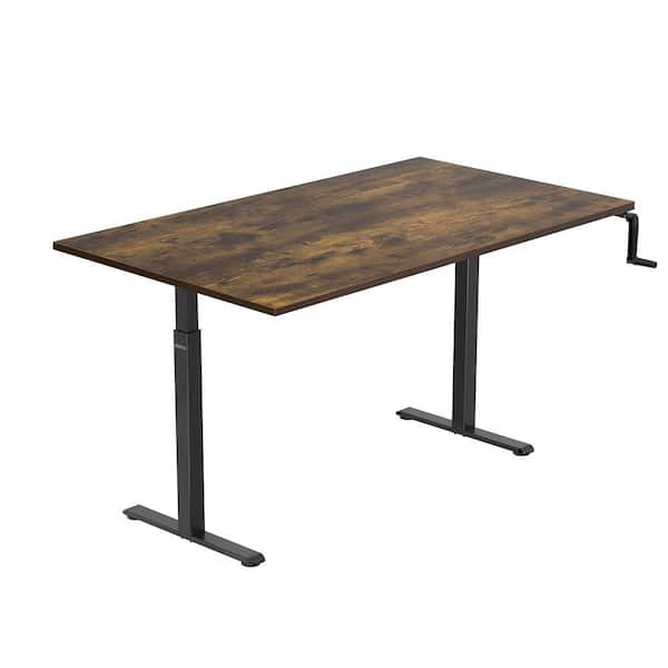 55 in. Oak Rectangular Height Adjustable Hand Crank Standing Desk