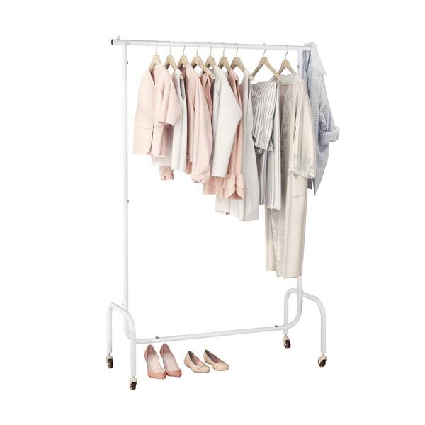 Jushua Garment Rack on Wheels Heavy Duty Clothes Rack Freestanding Closet  Organizer for Bedroom In White DJYC-L-W91250199 - The Home Depot