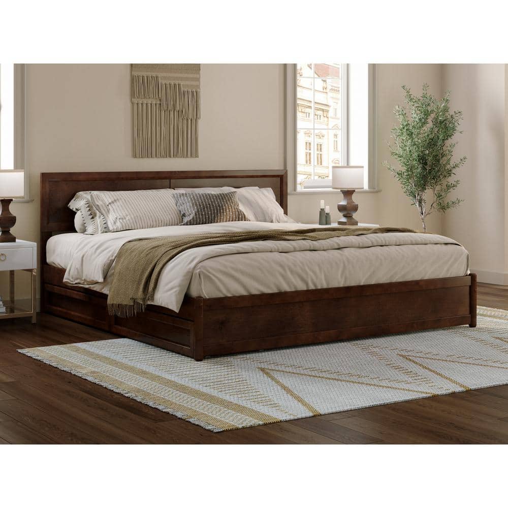 Lylah Dark Walnut King Platform Bed with Storage Drawers