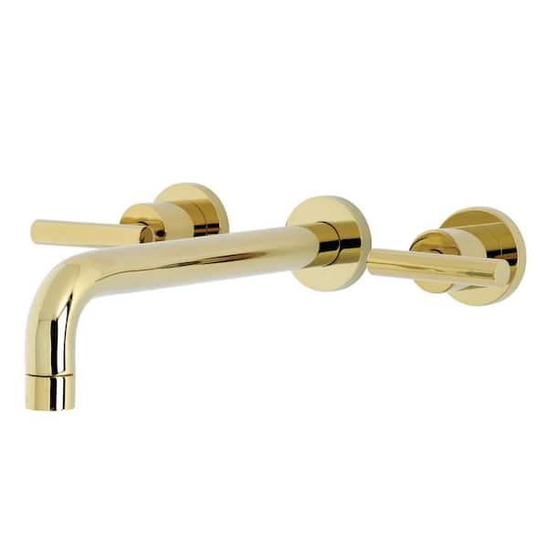Kingston Brass Manhattan 2-Handle Wall Mount Bathroom Faucet in Polished Brass