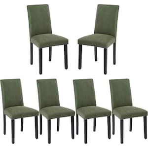 Dining Chairs Set of 6 Green Modern PU Leather and High Back Solid Wood Legs, Upholstered Kitchen Chairs for Dining Room