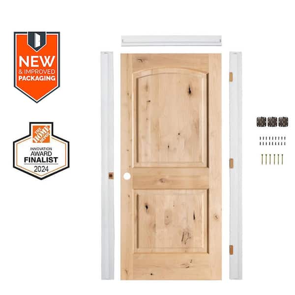Krosswood Doors Assembly Required 30 in. x 80 in. Arch Top Knotty Alder Wood Right-Hand Unstained Interior Door Kit w/Separate Jamb