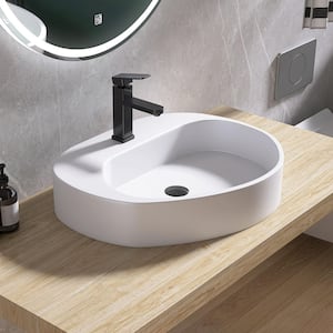 22.8 in. Avocado Shaped Solid Surface Bathroom Stone Vessel Sink in White