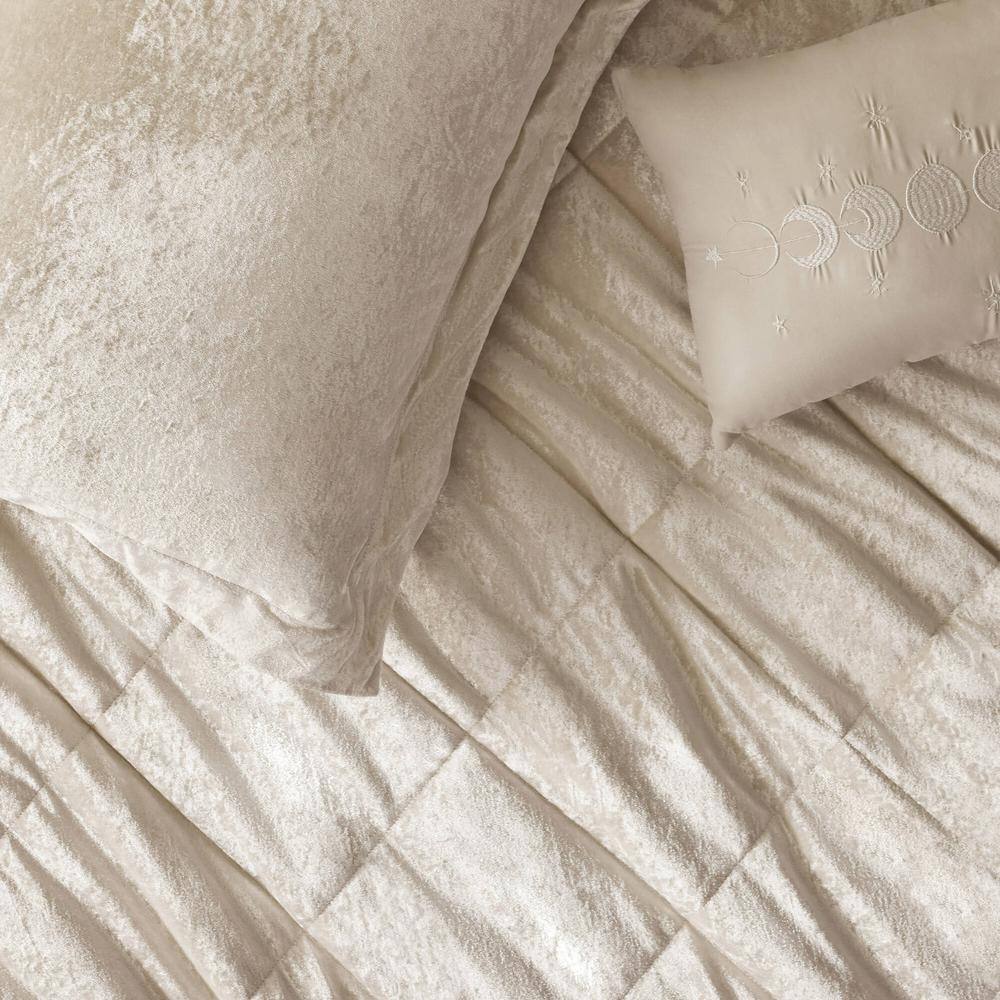 Champagne Velvet Diamond Quilted Queen Duvet Cover Set