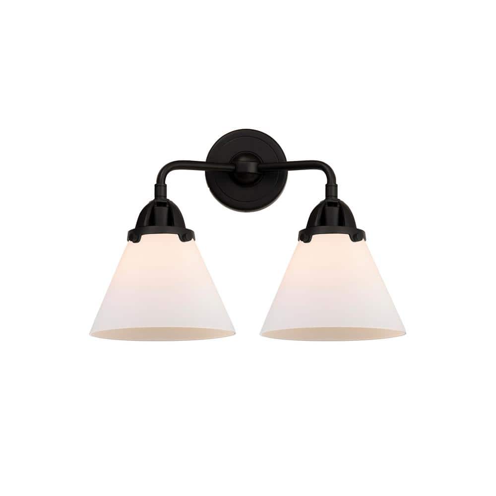 Cone 15.75 in. 2 Light Matte Black, Matte White Vanity Light with White Glass Shade price history on PriceWatchPro