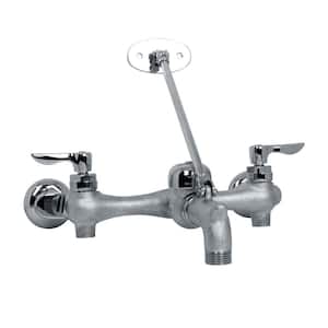 Exposed Yoke Adjustable Rough-In Wall Mount 2-Handle Utility Faucet in Rough Chrome with Offset Shanks