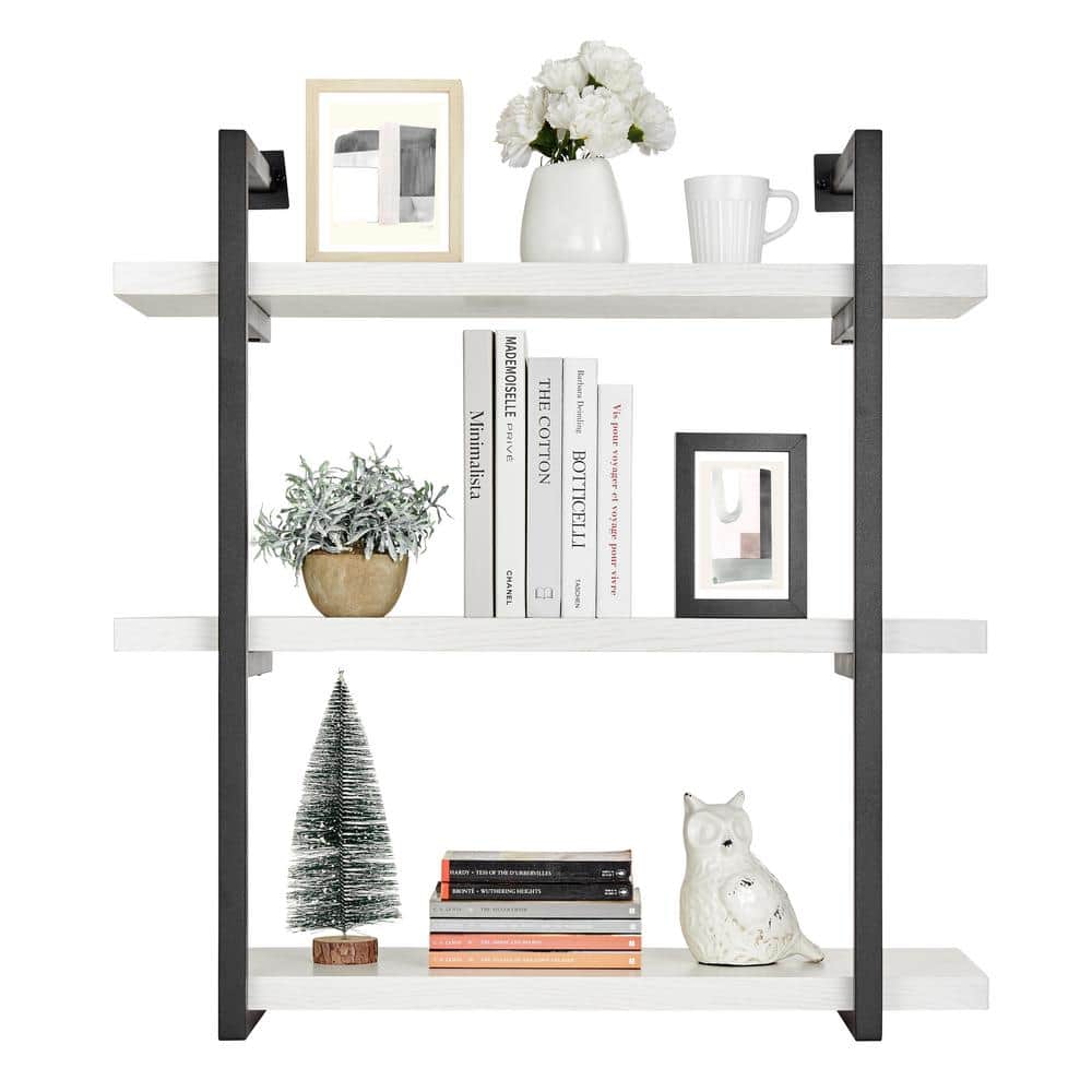 White and Black 3-Tier Industrial Wall Shelf