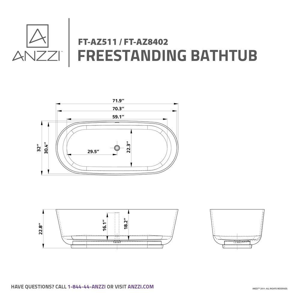 Badi 70.8'' Matte White Solid Surface Freestanding Bathtub