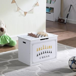 White Wooden Toy Box Storage Chest with Safety Hinges