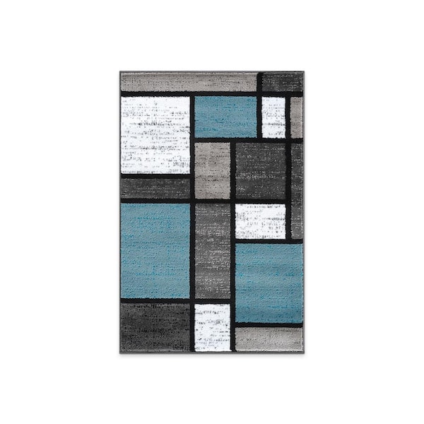 Alpine Blue 2 ft. 7 in. x 4 ft. Contemporary Modern Boxes Area Rug