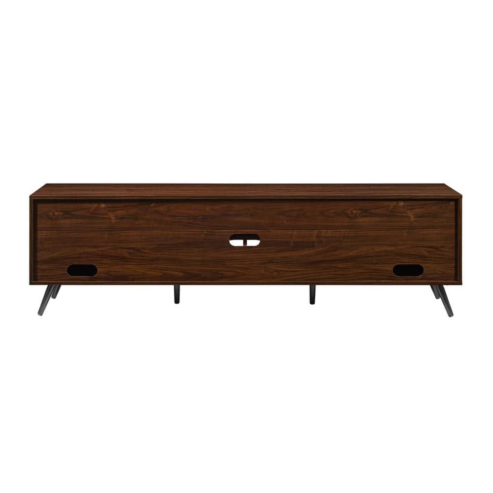 70" Dark Walnut Wood TV Stand with Cabinet and Shelves
