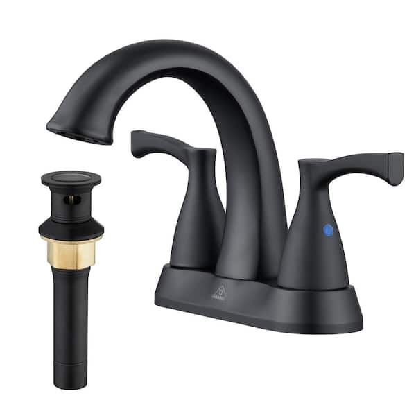 Boyel Living Deck Mounted Dual Handles 4 in. Sink Faucet Bathroom Faucet with Drain Kit Included and Deckplate in Matte Black