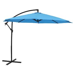 9.5 ft. Steel Cantilever Offset Outdoor Patio Umbrella with Crank in Azure