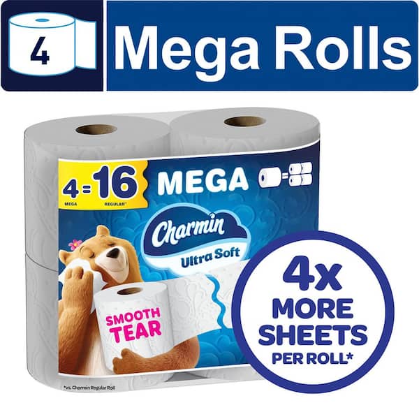 Ultra-Soft Smooth Tear Toilet Paper Rolls (4 Mega Rolls)