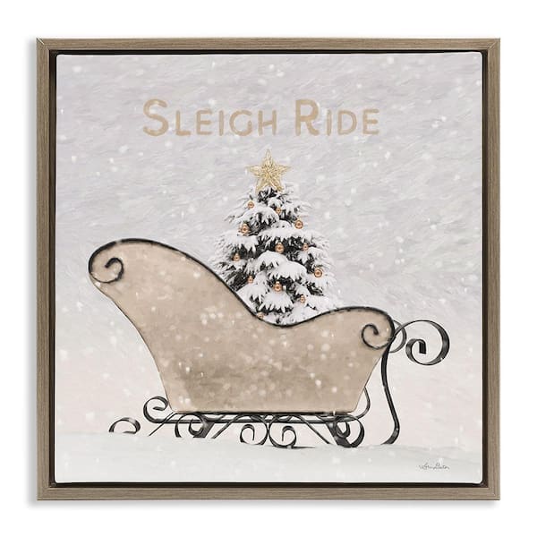 Stupell Industries Sleigh Ride Winter Scene by Lori Deiter 1-Piece Floater Frame Graphic Print Typography Poster Art Print 25 in. x 25 in.