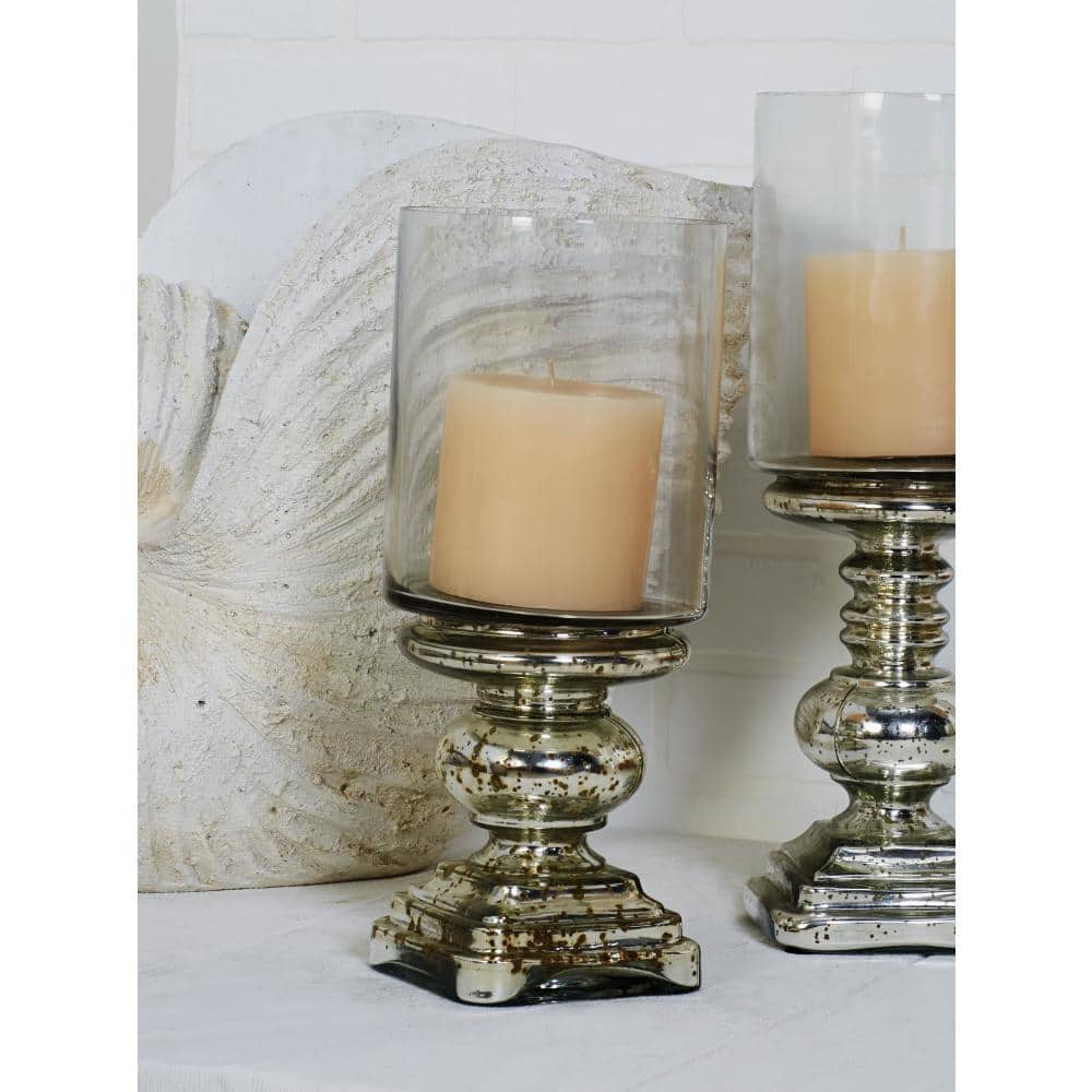Elegant Silver Mercury Glass 14" Traditional Hurricane Candle Holder