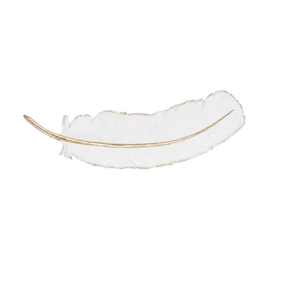 White and Gold Polystone Feather Wall Art Sculpture