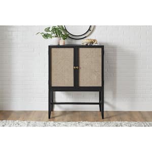 Odell Cane Accent Bar Cabinet in Black/Rattan (36" W x 47.5" H)