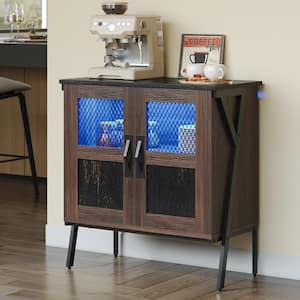 31.5 in. Walnut Storage Bar Cabinet Console Buffet Sideboard with LED light and double-door design