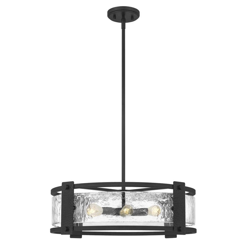 4-Light Matte Black Pendant with Clear Water Glass Shade