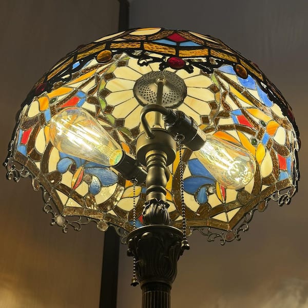 Lasaideal 64 in. Tiffany Style Bronze Finish 2-Light Standard