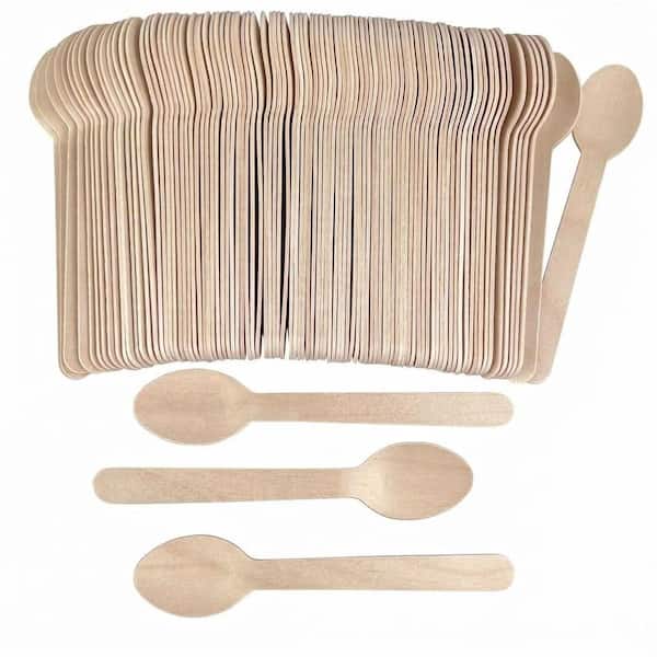 100-PiecesNatural Bamboo Finish Disposable Wooden Spoons for Ice Cream, Yogurt, Desserts, Crafts, Events