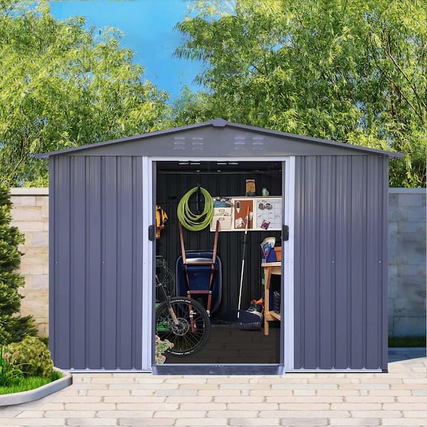 Unbranded 8 ft. W x 6 ft. D Metal Shed, Outdoor Storage Shed, Sliding Doors with Air Vent, Backyard Lawn, Coverage Area 48 sq. ft.