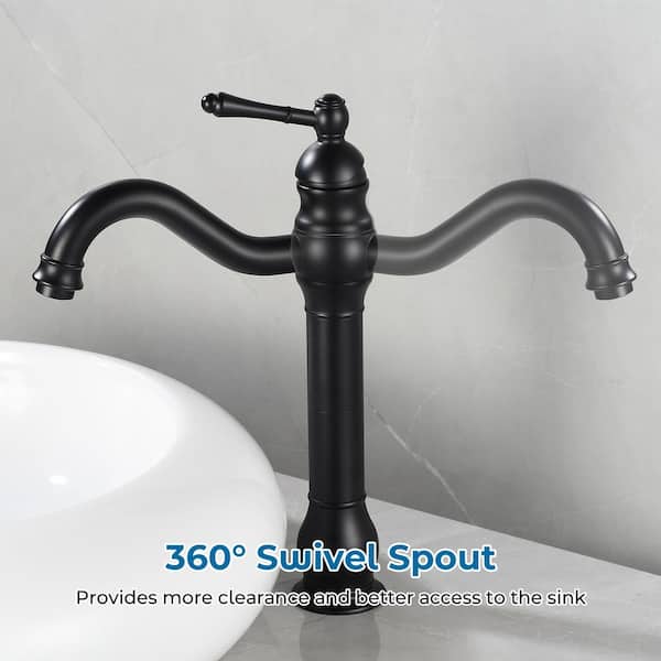 Single Hole Single Handle Waterfall Vessel Sink Faucet with Pop-Up Drain in Matte Black