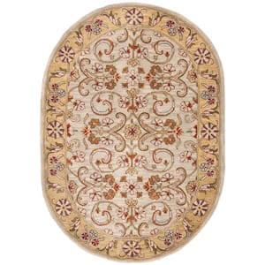 Classic Light Green/Gold 5 ft. x 7 ft. Oval Antiqued Floral Area Rug