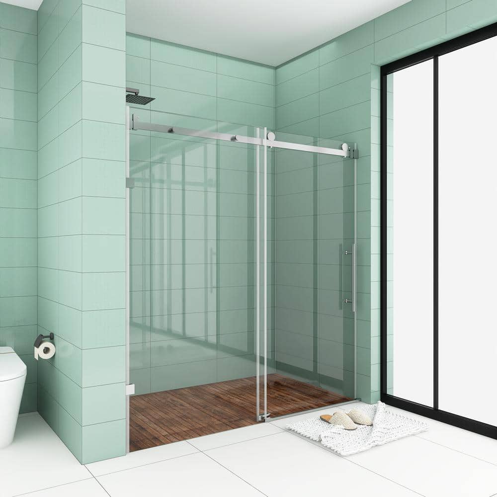 60'' W x 76'' H Brushed Nickel Frameless Sliding Shower Door