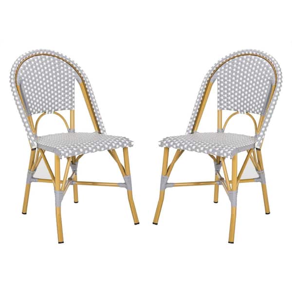 Safavieh Salcha Grey/White Stackable Aluminum/Wicker Outdoor Dining Chair (2-Pack)