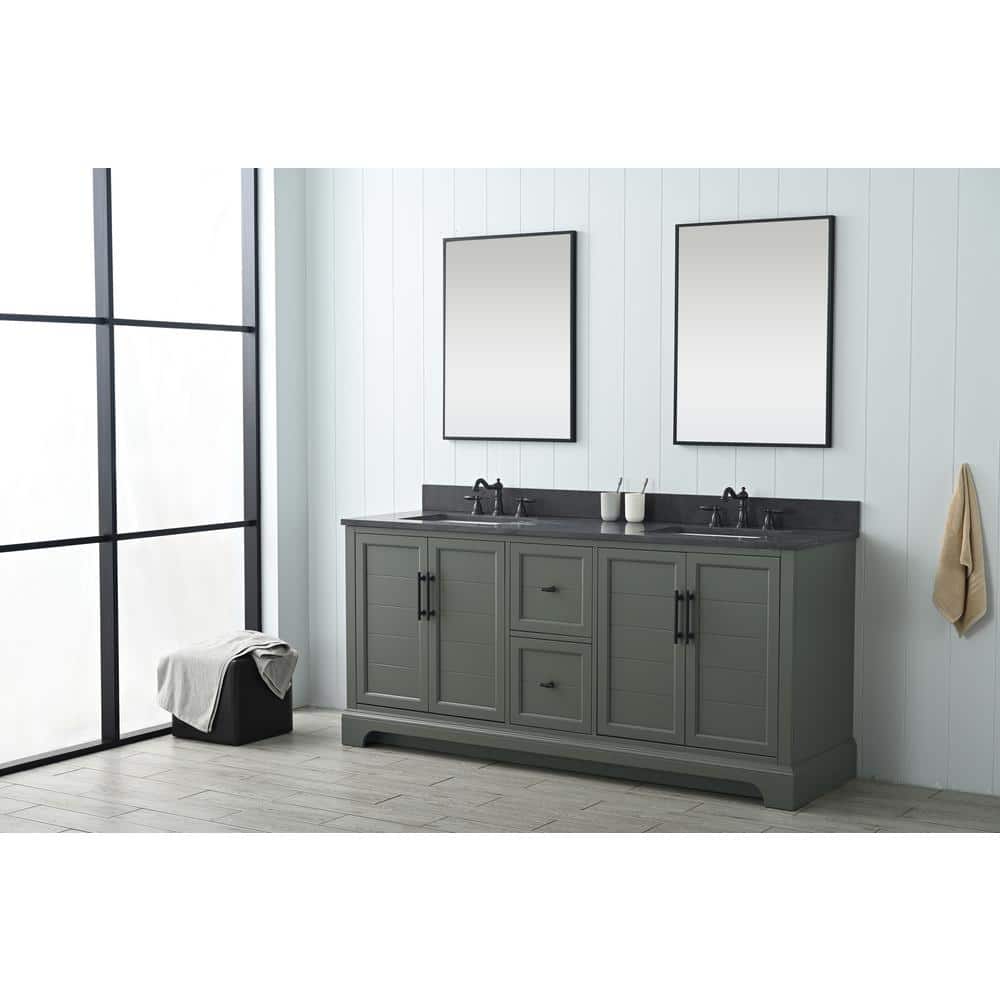 Vintage Green 72" Double Sink Bathroom Vanity with Stone Top