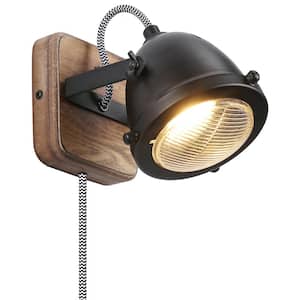 1-Light Black Plug-In Swing Arm Wall Lamp with Switch