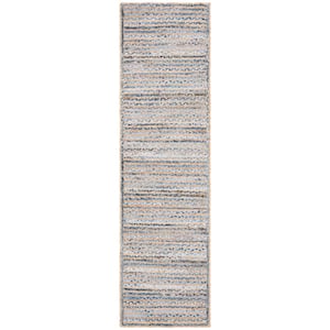 Cape Cod Natural/Blue 2 ft. x 14 ft. Braided Striped Runner Rug
