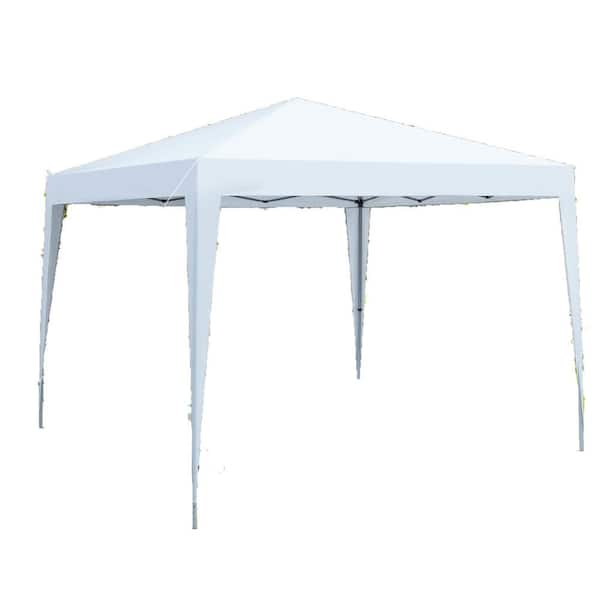 JimsMaison 10 ft. x 10 ft. Outdoor White Steel Pop-Up Gazebo with 4pcs Weight Sand Bag and Carry Bag