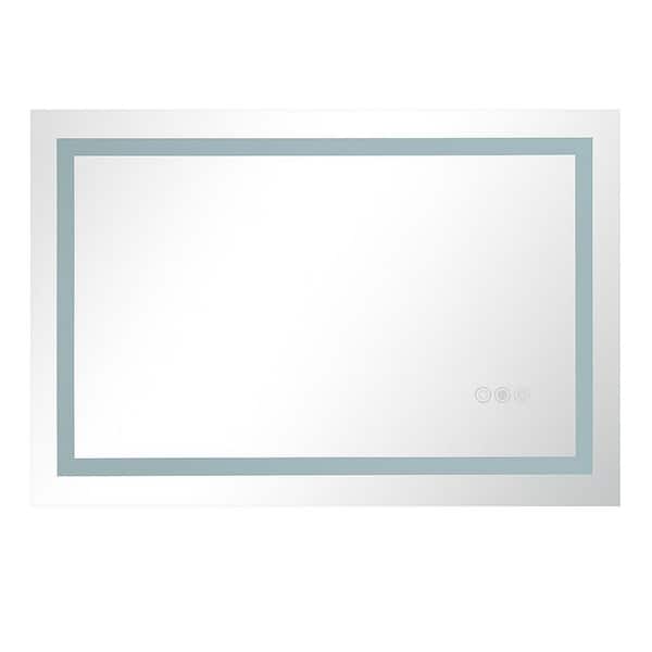 36 in. W x 28 in. H Rectangular Frameless LED Lighted Dimmable Anti-Fog Wall Bathroom Vanity Mirror in White