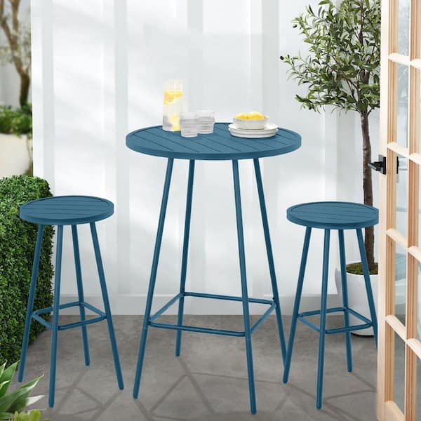 Unbranded Peacock Blue 3-Piece Metal Outdoor Bistro Set