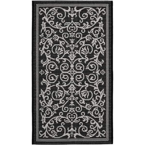 SAFAVIEH Courtyard Black/Sand Doormat 2 ft. x 4 ft. Border Indoor/Outdoor Patio Area Rug