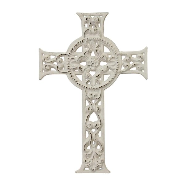 Stonebriar Collection 8 in. x 12 in. Worn White Cast Iron Hanging Cross
